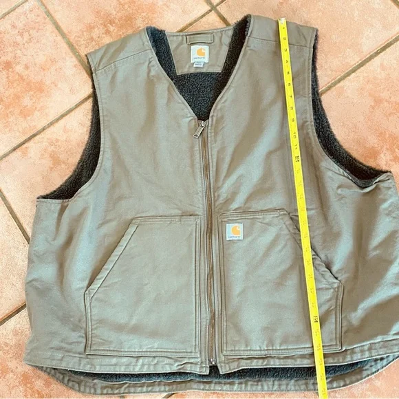 Carhartt 3XL Duck Canvas Sherpa Lined Vest Full Zip Green/Brown Layer vest Warm